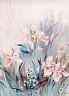 Unknown Kingfisher and Iris painting